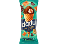 Vanilės skonio ledai DADU su karamelės įdaru ir kakaviniais biskvito gabaliukais, 150 ml