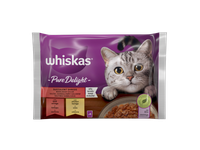 Konservuotas suaugusių kačių ėdalas WHISKAS Pure Delight, mėsos rinkinys, 4 x 85 g