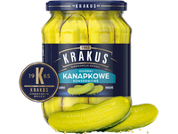 Marinuoti agurkai KRAKUS supjaustyti griežinėliais, 670g