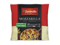 Sūris Mozzarella MAESTRELLA, tarkuotas šiaudeliais, 40% RSM, 2,5 kg