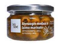 Alyvuogės SKANOVĖ medaus ir žaliųjų citrinų marinate, 200 g