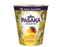 Švelnus jogurtas PASAKA, su mangais ir ananasais, 2,5%, 370 g
