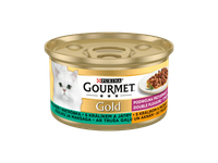 Kons. visavertis kačių ėdalas GOURMET GOLD su triušiena, kepenimis 85g