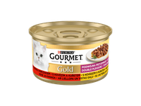 Kons. kačių ėdalas GOURMET GOLD su jautiena ir vištiena, 85 g
