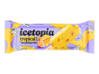 Šerbetas ICETOPIA, tropinių vaisių skonio su braškių gabaliukais, 70 g