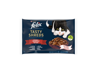 Kačių ėdalas FELIX TASTY SHREDS su įvairia mėsa, 4 x 80 g, 320 g