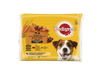 Konservuotas šunų ėdalas PEDIGREE, rinkinys, su jautiena, ėriena ir kalakutiena, 4 x 100 g