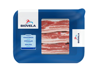 Atvėsinta kiaulienos šoninė, be kaulo, su oda, ~400 g BIOVELA
