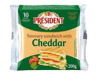 Pjaustytas lydytas čederio sūris PRESIDENT (18%), 200g