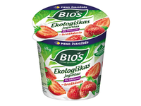 Ekologiškas jogurtas su braškėmis be laktozės BIOS, 3,1 % rieb., 125 g