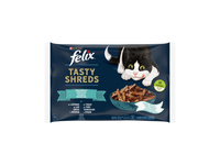 Kačių ėdalas FELIX TASTY SHREDS su įvair. žuvimis, 4 x 80 g, 320 g