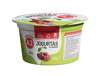 Jogurtas iš A2 pieno be lakt. su vyšniomis 2,1% rieb., 180 g