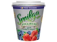 Jogurtas SMILGA 3,3% riebumo su mėlynių ir braškių gabaliukais, 380 g