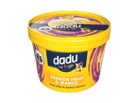 Vaniliniai ledai DADU su mangų gabaliukais, pasiflorų įdaru, 400 g