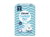 Sauskelnės CLEVER Midi 3 dydis, 4-9 Kg, 16 vnt.