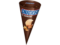 Valgomieji ledai vafliniame kūgelyje SNICKERS, su kakaviniu glaistu, 110 g