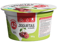 Jogurtas A2, be laktozės, su vyšniomis, 180 g