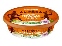 Tepamas sūris AMFORA su juoduoju česnaku ir kanapių sėklomis, 24 % rieb., 180 g 