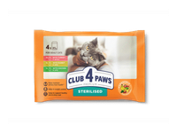 Club 4 Paws Premium visavertis konservuotas pašaras suau gusioms sterilizuotoms katėms su kalakutiena ir triušiena padaže, 4x85 gr