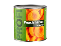 Konservuotos persikų puselės PROFI, 2,6 kg / 1,5 kg