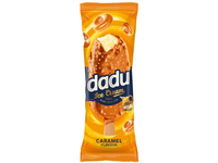 Karamelės skonio ledai DADU, su karamelės įdaru ir vafliniais traškučiais, 100 ml / 63 g