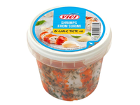 Didžiosios surimio krevetės VIČI česnakų sk. aliejuje, 320 g