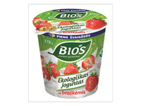 Ekologiškas jogurtas BIOS, su braškėmis, 3,1%, be laktozės, 370 g, LT-EKO-001
