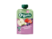 Ekologiška tyrė su braškėmis, obuoliais ir mėlynėmis ORGANIX nuo 6 mėn. 100g