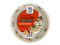 Silpnai sūdyti silkių filė gabaliukai aliejuje su baravykais, 200 g