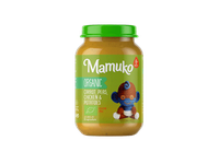 Ekologiška morkų, žirnelių, vištienos ir bulvių košė kūdikiams,MAMUKO, 190g, 6+