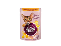 Delickcious™ „Dribsniai su triušiena ir tropiniais vaisiais kreminiame padaže“ konservuotas maistas suaugusioms katėms, 80 g