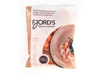 Šaldytos šiaurinės dryžakojės krevetės FJORDS, virtos,su galva, su kiautais, 70-90, 2%glazūros,750g